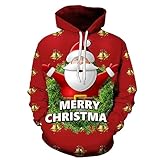 callmo 2024 Herren Weihnachtspullover 3D Druck Weihnachtsmann Weihnachts Hoodie Rentier Lustig Christmas Kapuzenpullover Sweatshirts Männer Weihnachtspullover Ugly Sweater Pullover Weihnachten Hoodie