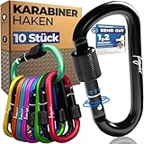 Karabinerhaken klein 10 STÜCK, Karabiner Schlüsselanhänger, Carabiner mit Schraubverschluss + Stopper, Bunte Karabinerhaken Schlüsselanhänger, 7,5 cm Karabinhaken groß genug für Arbeit, Camping..