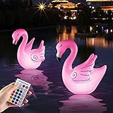 Anlyvikee Poolbeleuchtung Schwimmende, 2 Stück RGBW Aufblasbar Solarlampe Flamingo LED Solar Pool Lichter mit Fernbedienung, IP68 Wasserdichte Solarlichter für Schwimmbad Außen Garten Rasen Strand