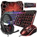 Orzly Tastatur Maus Set Gaming RX250 4 in 1 PC Pack Combo – RGB Hintergrundbeleuchtung Tastatur [QWERTZ DE Layout] und Maus [bis zu 3200 DPI], Gaming Headset & Mauspad großen - für PC, Xbox, PS4