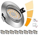 LED Einbaustrahler Dimmbar ultra Flach LED Spots 230V 8er Set Warmweiß 6W 500LM LED Einbauspots mit 30° Schwenkbar, CRI80, IP44 LED Deckenspot für Wohnzimmer, Badezimmer, Schlafzimmer, Küche, Büro