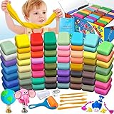 Modelliermasse Kit - 62 Farben Lufttrockener Magischer Knete für Kinder, DIY Formton mit werkzeugen, Tierisches Zubehör, Kinder Kunsthandwerk Geschenk für Jungen und Mädchen im Alter von 6+ Jahren