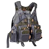 Bassdash Herren Angeln Weste Multifunktionsweste Anglerweste mit biszu max.20 Taschen für Fliegenfischen und Outdoor Freizeit