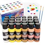 Acrylfarben Set 24x59 ml,Acrylic Paint Set Basic mit 2 Pinseln,5 Papier und 1 mini Palette, Acrylfarben Wasserfest und Lichtecht,Ideal für Leinwand, Papier und Stoffe, Geeignet für Anfänger und Profis