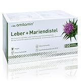 amitamin Leber + Mariendistel Komplex - Artischocke, Löwenzahn und Cholin für eine normale Leberfunktion, 120 Kapseln für 4 Monate, Apothekenqualität, Silymaringehalt 80%, Vegan, deutsche Herstellung