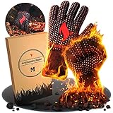 Funkenflug® Premium Grillhandschuhe hitzebeständig, 3 Bequeme Größen [Neu] - Lange feuerfeste Handschuhe für EIN einzigartiges Grillerlebnis - inkl. Geschenkverpackung und Rezepte E-Book (M)