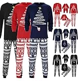 Weihnachten Schlafanzug Familien Pyjama Set Lang Tops+Hosen Strampler Neujahr Zweiteiliger für Kinder Herren Damen Jungen Mädchen Nachthemd Rundhals Hausanzug Kleidung— Damen