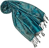 Lorenzo Cana Designer Damen Pashmina Markenschal floral gewebtes Blumenmuster tuerkis schwarz Damastwebart 70 cm x 180 cm Naturfaser Modal Schaltuch Frauenschal Tuch 9323377