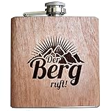 Pixelstudio Der Berg Ruft - Holz Flachmann! Geschenk Idee zum Wandern Klettern Bergsteiger Ski Fahrer Urlaub für Männer und Frauen