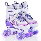 TOMSHOO Rollschuhe Kinder, Roller Skates mit 4 Größen Verstellbar, LED Rädern, Mehrere Größenoptionen, für Weihnachts und Geburtstags Geschenke, Größe M, Violett