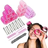 Phantasy® Lockenwickler Große Locken Set 33 Stücke, Locken Ohne Hitze mit 12 Stücke Entenschnabelclips Jumbo Groß Kleine Selbsthaftend Hair Rollers 45 mm 36mm 25mm für Lange Mittlere Kleine Haar