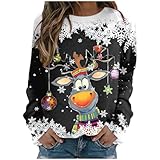 Weihnachtspullover Damen Langarmshirt Damen Freizeit Christmas Sweater Oberteile Tops Langarm Sweatshirt Rundhals Rentier Weihnachtspulli Elegant Weihnachten Pullover Damen Frauen Teenager Mädchen,