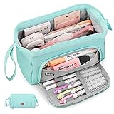 Mamowla Mäppchen Groß Mäppchen für Mädchen Super Große Federtasche Damen Mäppchen Glatter Reißverschluss Langlebig Schreibwaren Organizer, Blau, Modern