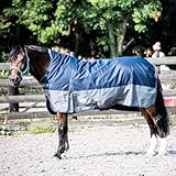 eQuitack Your Passion Is Our Mission Regendecke Winterdecke Turnout 100% Wasserdicht 600D mit Fleece Highneck Multi Farbe Navy/Grau - 165cm