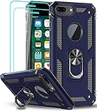 LeYi Hülle für iPhone 8 Plus/7 Plus/iPhone 6s Plus/6 Plus Handyhülle und 2*Panzerglas Schutzfolie,360 Grad Ringhalter Cover Stoßfest TPU Bumper Schutzhülle Case Handy Hüllen Blau