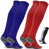 Fussball Socken Herren Stutzen Fussballstutzen 2 Paar EU 43-46 - Strümpfe Stutzenstrumpf – Sportsocken Trainingssocke Sockenstutzen - für Fussball, Laufen, Training (Blau/Rot 4)