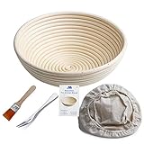 Gärkörbchen rund, ø 25 cm, Höhe 8.5 cm Banneton Proof Korb für Brot und Teig [inkl. Pinsel] Proof Rising Rattan Schale(1000g Teig) + Gratis Liner + Brot Gabel