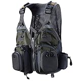 PELLOR Angel Westen, Atmungsaktive Weste mit Mehreren Taschen Angeljacke Jagdfischen Outdoor Camping Fotografie (einstellbare Größe) (Armee-grün)