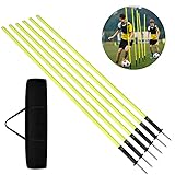 AufuN Slalomstangen Set 180cm, 6er-Set Trainingsstangen mit Stahlspitzen und Tragetasche, Agilität Stangen für Agility- &Koordinationstraining – für Fußball & Hundesport (1.8M)