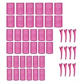 KEYRI 48 Stück Lockenwickler Set Jumbo Groß Haftwickler Selbsthaftend Hair Rollers mit Haar Klammer DIY Locken Ohne Hitze für Lange Mittlere Kurze Salon Friseur 45/35 /25mm (Rosa)