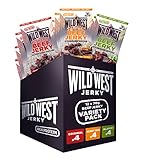 Wild West Beef Jerky, high Protein Trockenfleisch, Beef Jerky Protein Snack, Rinderdörrfleisch Mix Box 70g, 12er Pack mit 4x Original, 4x Honey BBQ, 4x Jalapeno