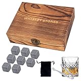 elthmpr Whisky Steine Set Eiswürfel Steine - Whiskysteine wiederverwendbar 9 Whisky Steine Whiskey Zubehör Set Whiskey Geschenkset mit Samtbeutel Zange für Männer Whiskey Wodka Gin