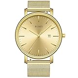 BUREI Herren Uhren Ultra Dünne Minimalistische Quartz mit Datumsanzeige Gold Armbanduhr Herren