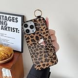 FIFTHAVE Handyhülle Kompatible mit iPhone 14 Pro Hülle mit Armband Leopard Schutzhülle mit Ständer 6,1',Kameraschutz iPhone 14 Pro Leopard PU-Leder Case Kratzfeste Cover Mädchen Frauen Gelb