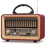 PRUNUS J-170 Bluetooth Radio Retro AM/FM/SW, Nostalgie Radio Klein mit 1800mAh Akku, Kofferradio Küchenradio mit lauter Stereo-Sound, Unterstützt USB/TF/TWS Pairing, Einfaches Radio für Senioren.