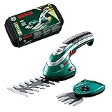 Bosch Home and Garden Akku Grasschere Set Isio (3,6 Volt, Messerlänge 12cm, Messerabstand 80 mm, im Karton), Aqua Green