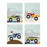 artdash® Marke Deko Schlafzimmer Art Prints (DR046): Monster Trucks 13' by 19' ~ Set of 4 Prints Blue Stripes