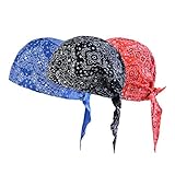 Vertvie 3 Stück Kopftuch Atmungsaktiv Sports Bandana Cap Bikertuch Bandanas Hat Radfahren Mütze Herren Damen (One Size, Blau + Schwarz + Rotdruck)