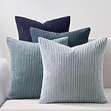 Topfinel Kissenbezug blau 40x40 4er Set Kordsamt Kissenbezüge Kissenhülle Dekokissenbezug sofakissen dekokissen deko für Sofa Schlafzimmer Wohnzimmer Balkon Kinder flauschig Farbverlauf, Gestreift