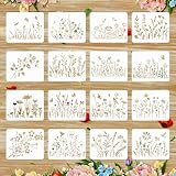 16 Stück Blumen Schablonen,Ymapinc Wiederverwendbare Wildblumen Schablone 16x13cm Schablonen Natur Blumen Vorlagen Plant Schablone für DIY Handwerk Heimdekoration Scrapbooking Malerei