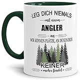 Tassendruck Berufe-Tasse Leg Dich Niemals mit einem Angler an - Geschenk-Idee/Büro/Job/Arbeit/Witzig/Lustig/Innen & Henkel Dunkelgrün