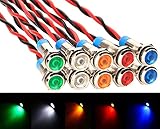 Gebildet 10pcs 6mm AC/DC 12-24V Wasserdicht erkabelt LED Kontrollleuchte Set(5 Farben,Rot/Grün/Orange/Weiß/Blau)