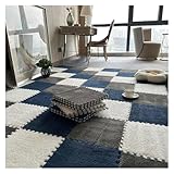 YBAAKZIIR weiche Matten, 36 Stück, weiche quadratische Spielmatte aus Plüsch, Puzzle-Schaumstoff-Bodenmatte, 30 x 30 cm ineinander greifende Teppichfliesen,(Gray+White+Navy Blue,0.23 inch)