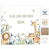 Karte Taufe mit Umschlag aus Kraftpapier,Taufgeschenke für Jungen Mädchen Patenkind Geburt,Taufkarten mit Sticker Deko,Glückwunschkarten zur Personalisiert Geschenk Klappkarte Waldtieren