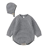 Strickjacke Baby Mädchen 50 Neugeborenes Baby Solid Knit Strampler Baumwolle Langarm Junge Mädchen Pullover Kleidung Baby Body mit niedlichem Hut Set Strickjacke Schwarz (Grey, 0-3 Months)