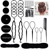 Licitn Frisurenhilfe Set, 70Pc Frisuren Zubehör für Unsterschiedliche Haarestyle, Duttkissen, Flechthilfe Haare für DIY Haarstyling Magie Hair Accessories und Friseur Zubehör für Mädchen Schwarz