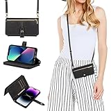 Belzsxy Samsung Galaxy Note 10 Plus Hülle mit Band, Leder Samsung Galaxy Note 10 Plus Handytasche Handyhülle Praktische Handykette Kartenfächer Umhängetasche Samsung Galaxy Note 10 Plus Case,Schwarz