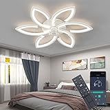 Leise Deckenventilator mit Light, Deckenventilator mit Fernbedienung und Beleuchtung Ventilatorlicht APP Dimmbare Farbe Helligkeit 70W Kreative Acryl- Blumenform Deckenleuchte mit Ventilator (Weiß)