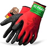 WOLFSFELLER 10 Paar robuste & komfortable Handschuhe Arbeitshandschuhe Herren Gr 10 - Arbeitshandschuhe Damen - Gartenhandschuhe Herren - Mechaniker Handschuhe Herren mit Latex Beschichtung.