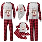 IQYU Weihnachtspyjamas für die Familie Eltern-Kind-Outfit Weihnachten Bedruckte Nachtwäsche Christmas Elchdruck Pyjamas Set Familien-Pyjamas - 2-teiliges Familienweihnachten 02