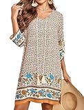 Zeagoo Sommerkleider Damen Bohemian Strandkleid Elegant Sommer Casual Blumen Kurzes Kleid Midikleid Freizeitkleider Mode Dress L