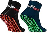 Rainbow Socks - Neo ABS Sport Socks - Damen Herren Neon Sneaker Sport Stopper Socken - 2 Paar - Blau Schwarz - Größen 42-43