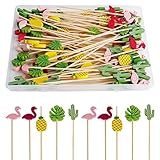 100 Stück Cocktailspieße, 12cm Fingerfood Spieße, Cocktail Sticks, Spieß Zahnstocher Aus Holz, Bambus Cocktailspieße Zahnstocher mit Niedlicher Deko für Party Geschenk Fasching Geburtstag Party