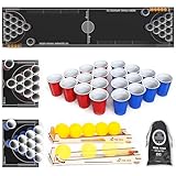 VimrOd Bierpong Becher Set,8-Fuß Bier Pong Tischmatte,bierpong tische,trinkspiel für Erwachsene Party, Inklusive Holzkugeihaiter, 12 Bierpong-Bälle, 24 plastikbeche,Beer Pong Becher,bierpong Tisch