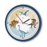 Bruni Dinosaurier Kinderwanduhr - Kinderzimmeruhr für Mädchen und Jungen, Wand-Uhr ohne Tickgeräusche, lautlos