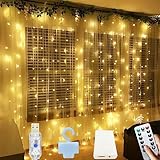 Microwear Lichtervorhang,3x3m Lichterkettenvorhang mit Fernbedienung,LED Lichterkett mit 8 Modi,Usb oder Batteriebetrieben,für IWeihnachten Party Innen und außen Deko